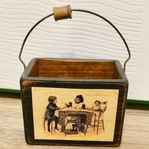 Vintage Singer Sewing Mini Wood Storage Box - 4.5”x3”x3”